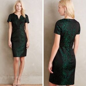 Anthropologie Maeve Jacquard black and green dress